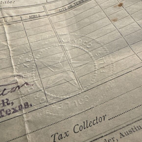Texas Fall County Property Tax Bill STAMPED STAR 1895 Waco Austin Paper RARE HTF - Picture 6 of 7